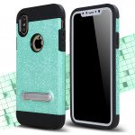 Wholesale Apple iPhone X (Ten) Pixel Hybrid Kickstand Case with Metal Plate for Car Mount (Green)